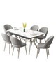 Set masa extensibila si scaune (7 piese), Hanah Home, Weps, Model de marmură albă / Crom / Gri