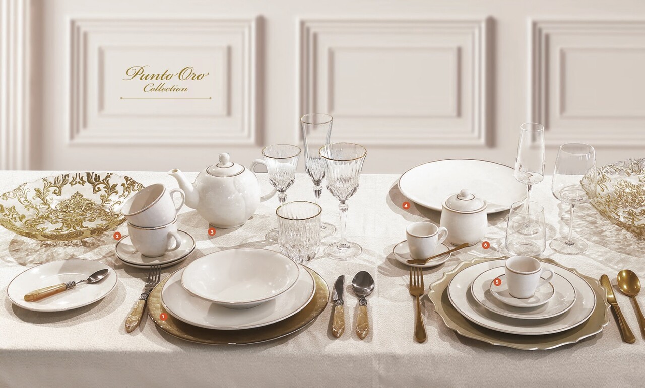 Set 2 cesti cu farfurie pentru cafea, Punto Oro, Brandani, 12x6 cm, portelan