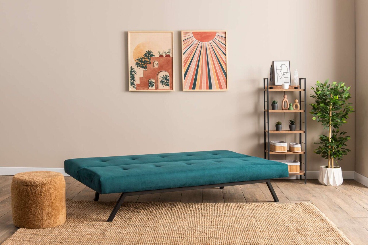 Canapea extensibila cu 3 locuri, Futon, 859FTN2901, Metal , Verde petrol - 2 | YEO
