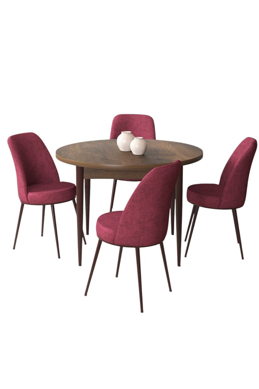 Set masă și scaune (5 bucăți), Hanah Home, Tor, Baroc / Burgundia - view 2