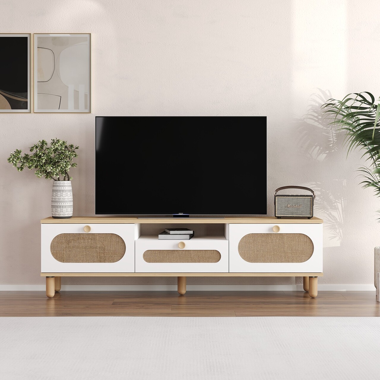 Comoda TV, Odessa, Bohem, 150x43x30 cm, Stejar Safir / Alb