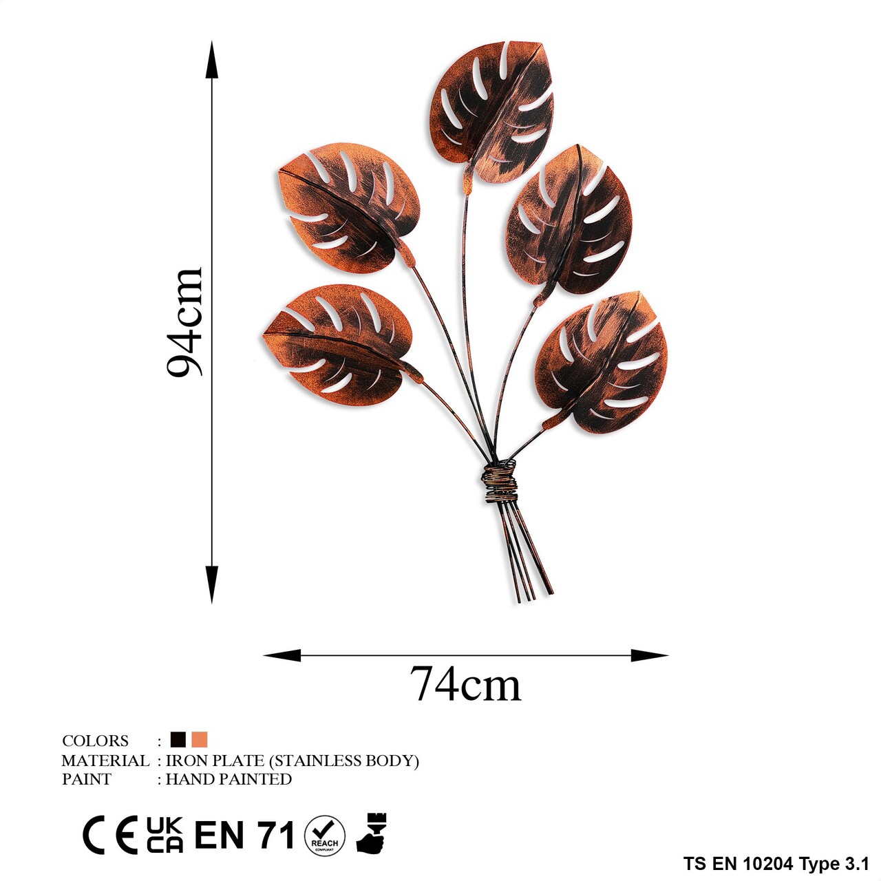 Decoratiune de perete, Monstera 2, Metal, Dimensiune: 74 x 94 cm, Multicolor