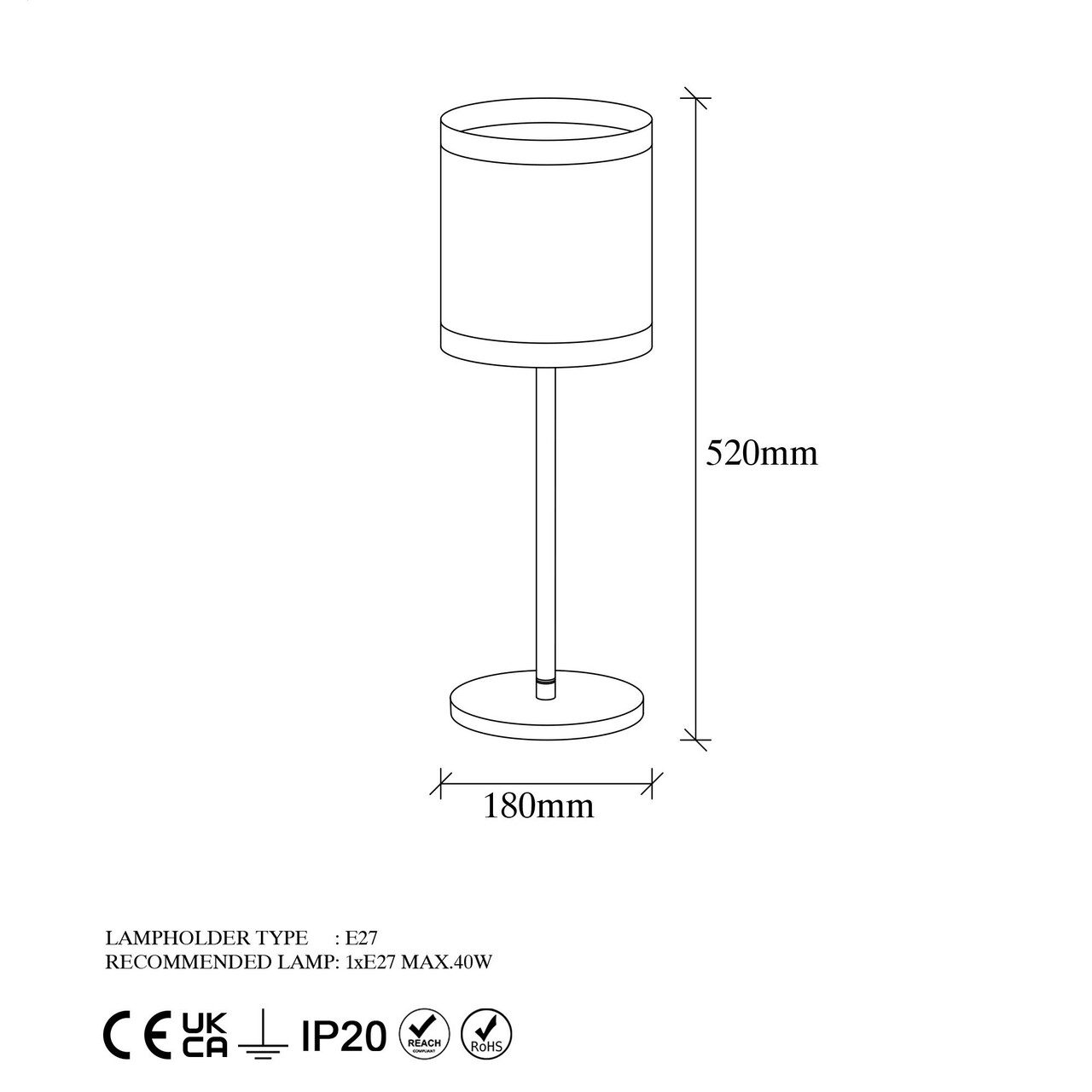 Lampa de masa, Fulgor, 942FLG1818, Metal, Alb/Negru