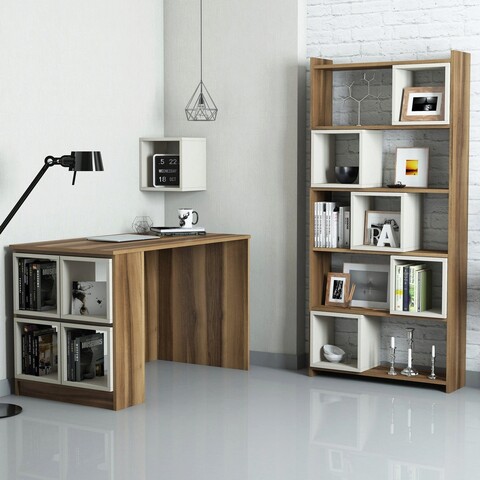 Set birou si biblioteca, hommy craft, box, 120x75x65 cm, nuca / crema