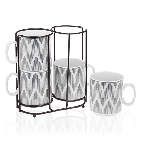 Set 4 cani cu suport Cierra, Versa, Ø10.5x8 cm, portelan, gri