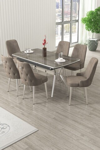 Set masa extensibila si scaune (7 piese), Hanah Home, Nis, Antracit / Crom / Cappuccino