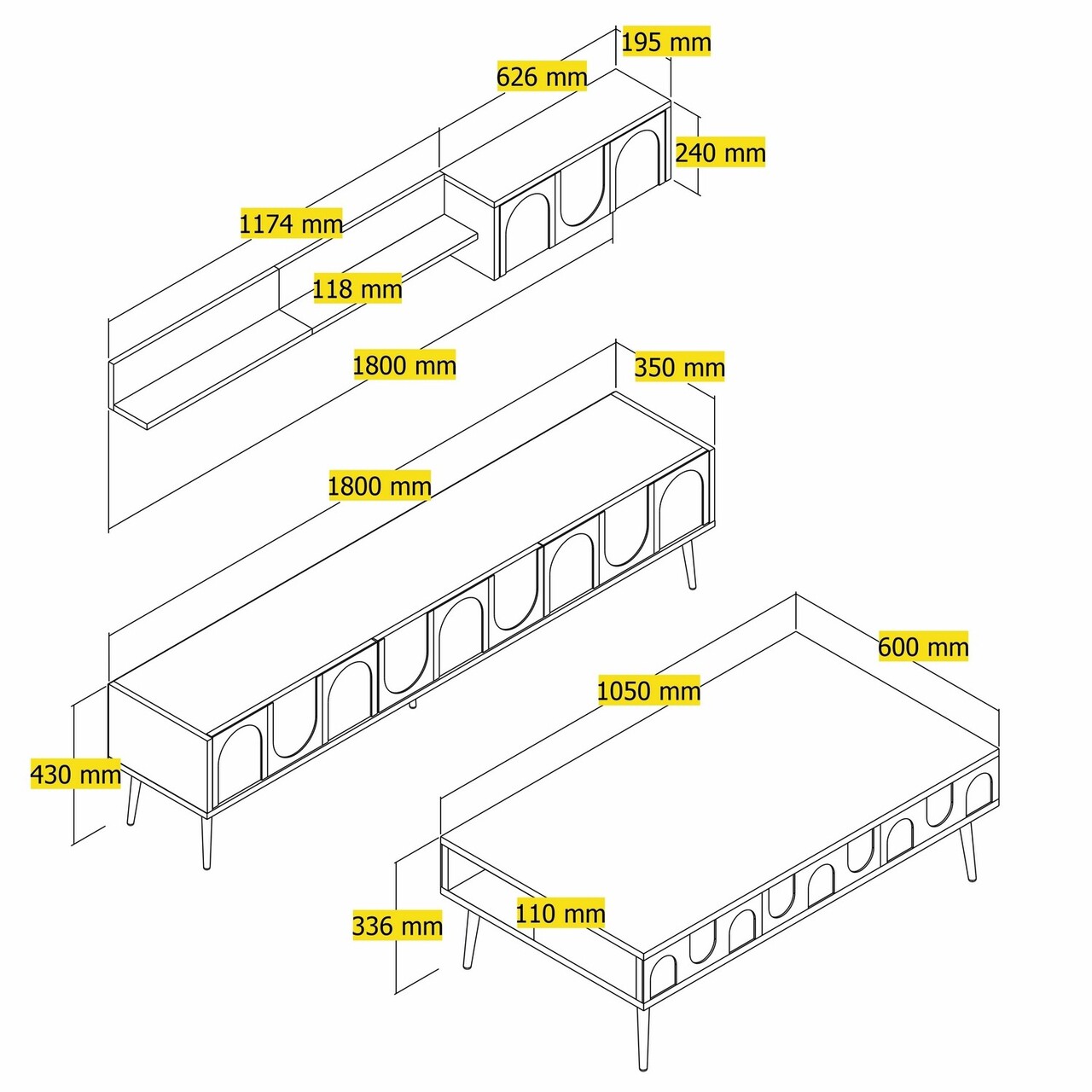 Set mobilier living, Hommy Craft, Lyon 3, PAL, Alb/Auriu