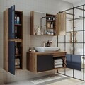 Set Dulap de Baie cu Chiuvetă și Oglindă (3 Piese), Hanah Home, 1700, MDF-LAM, Pin Atlantic / Antracit