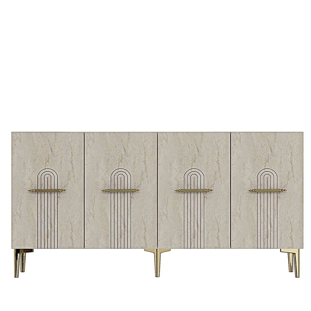 Consola, Hanah Home, Ida 150, 150x75x32 cm, White / Travertine / Gold - view 7