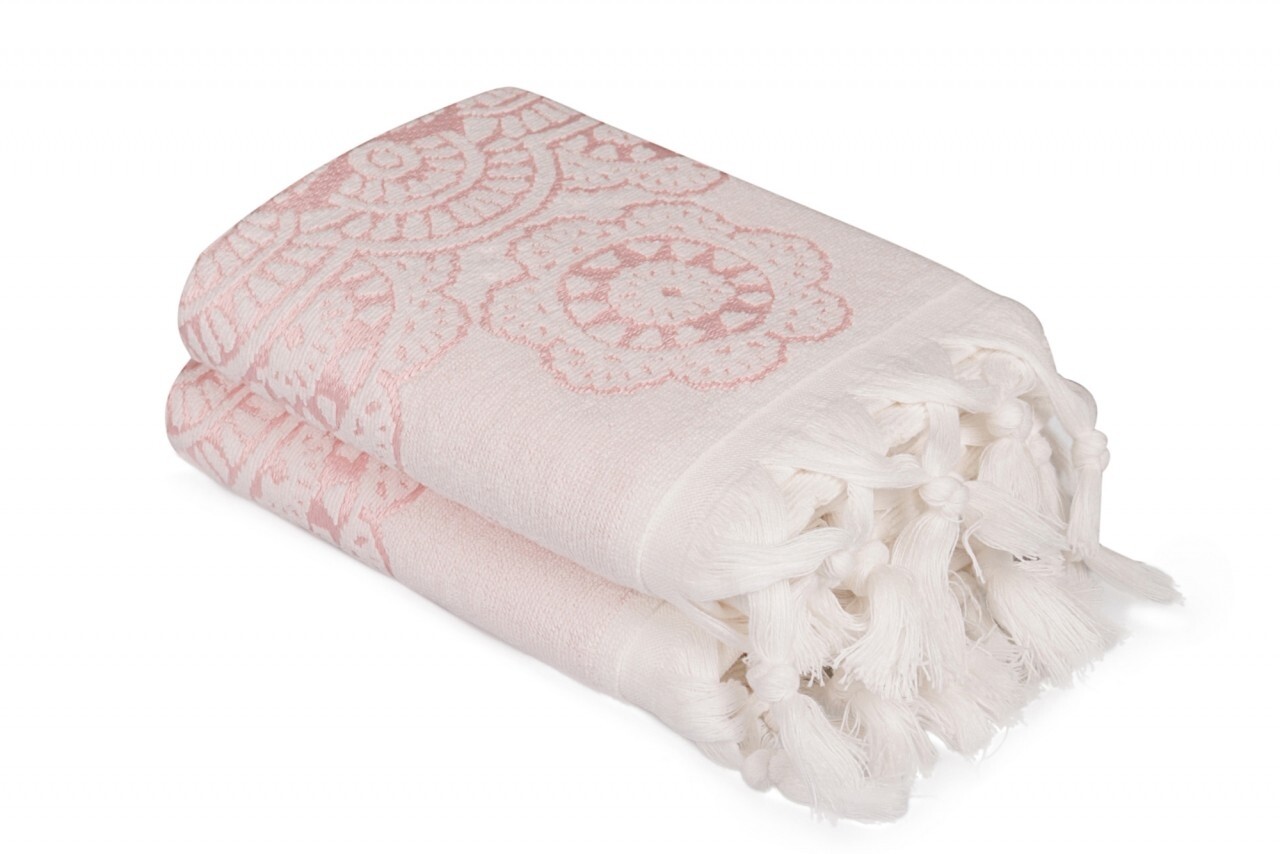 Set 2 prosoape de maini 50x90 cm, 100% bumbac, Saheser, Marcello  Pink