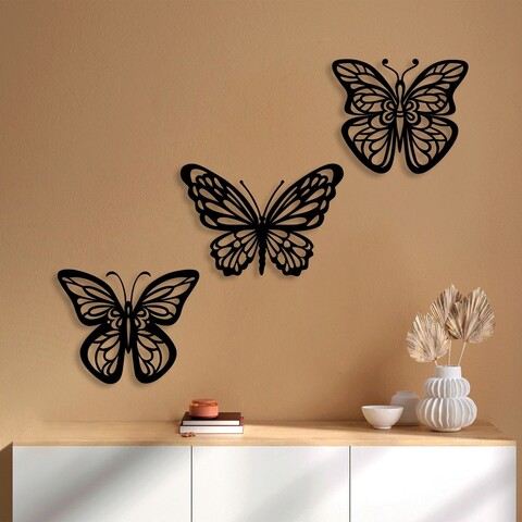 Decoratiune de perete, butterflies 3, metal, 32 x 26 cm, negru