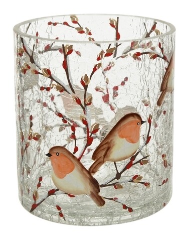 Suport pentru lumanari Crackle bird, Decoris, 9x10 cm, sticla, maro/portocaliu