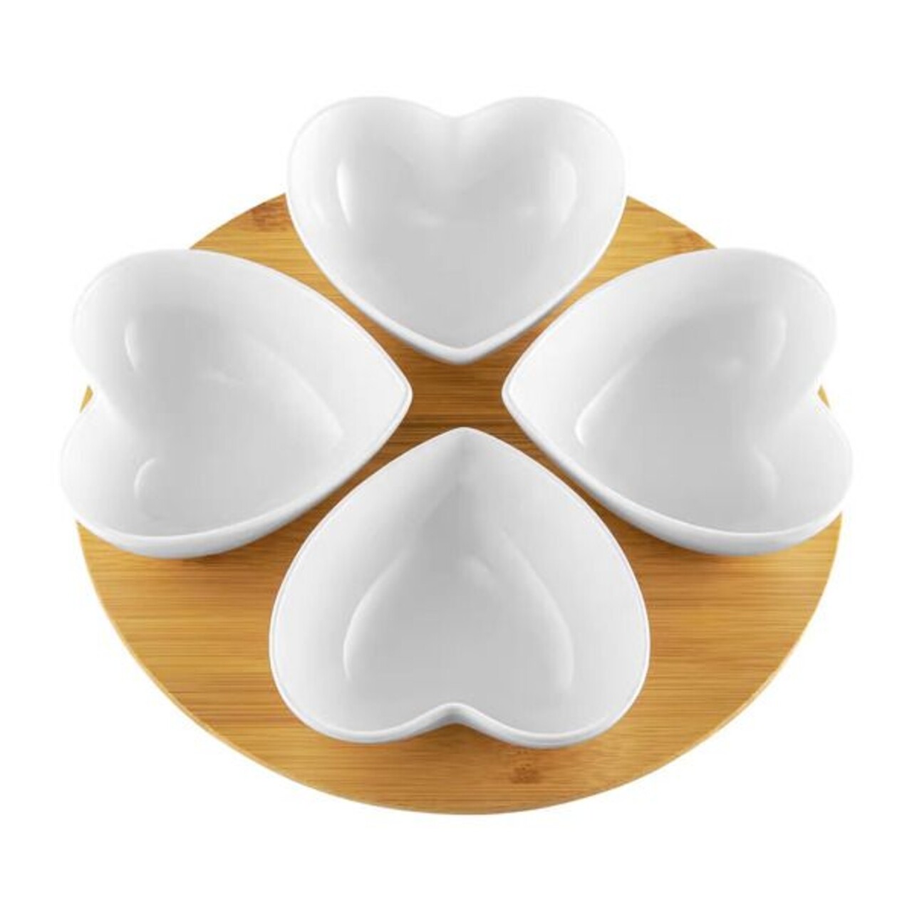 Set boluri aperitive 5 piese Heart Natural, Ambition, 25 cm, portelan/bambus, alb - 1 | YEO