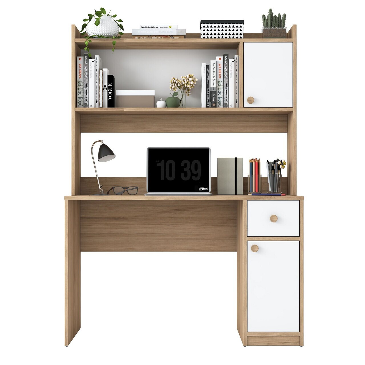 Set birou si biblioteca, Hanah Home, HA127, 120x166x50 cm, PAL melaminat, Nuc/Alb - view 7