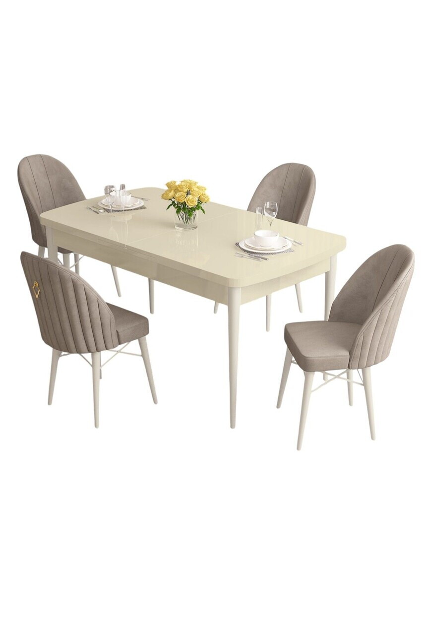 Set masa extensibila si scaune (5 piese), Hanah Home, Roz, Crem / Alb / Cappuccino — imaginea 2