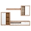 Mobilier living cu LED, 4 piese, Munchen, 290 x 48 x 195 cm, PAL, alb/stejar