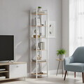 Biblioteca cu 6 niveluri, Vasagle, 39.6x30x187 cm, PAL/otel, bej/alb