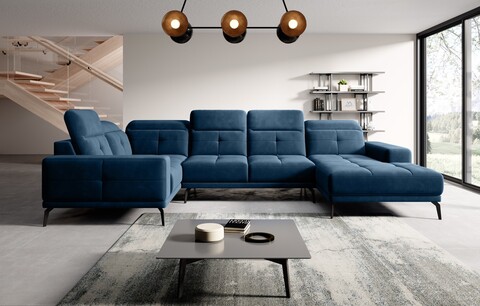 Coltar stanga 6 locuri ELTAP, LT-40LU, Neviro, 350x201x77 cm, lemn/poliester, albastru inchis