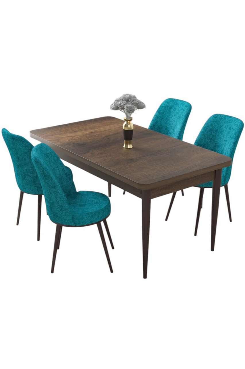 Set masă și scaune (5 bucăți), Hanah Home, Nil, Baroc / Turcoaz - view 2