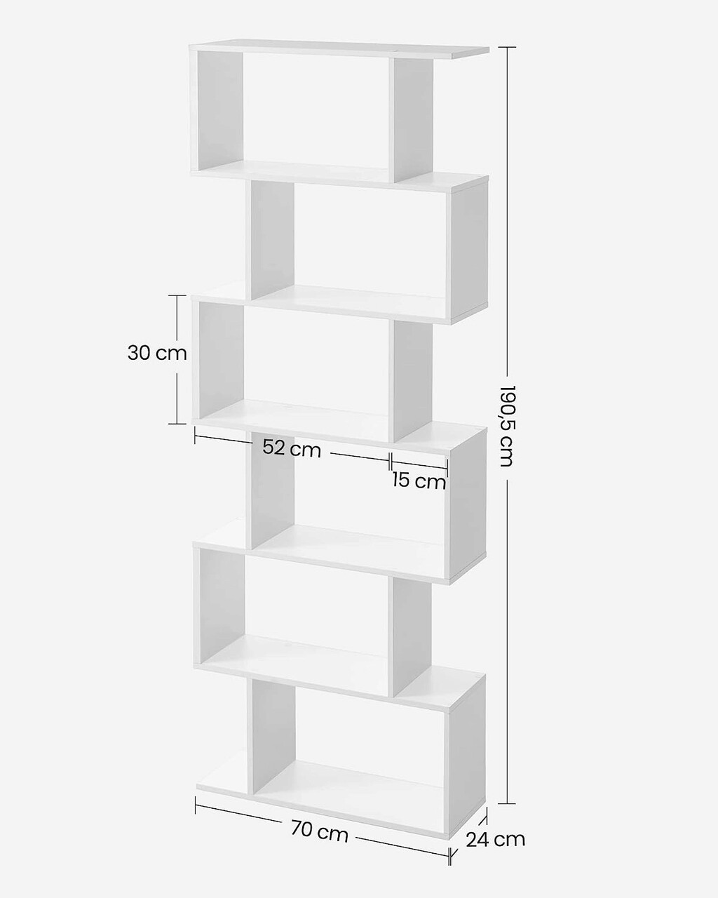 Corp biblioteca Vasagle, 70 x 24 x 190.5 cm, PAL, alb