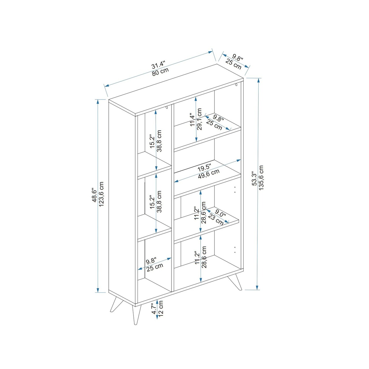 Corp biblioteca, Arnetti, Meldan, 135.6x80x25 cm, PAL , Nuc deschis / Antracit