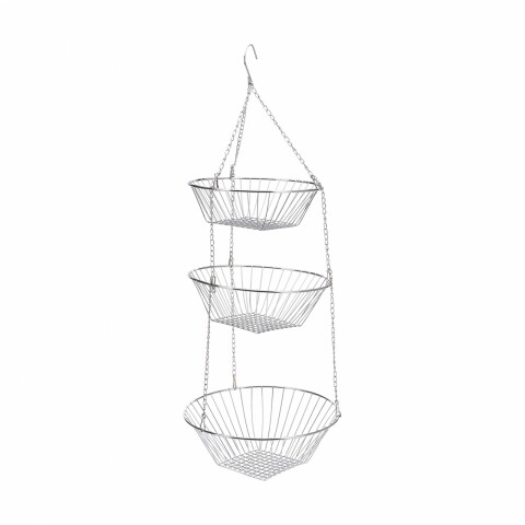 Suport fructe/legume cu 3 cosuri Round Shape, 30 x 51 x 62 cm, metal, argintiu