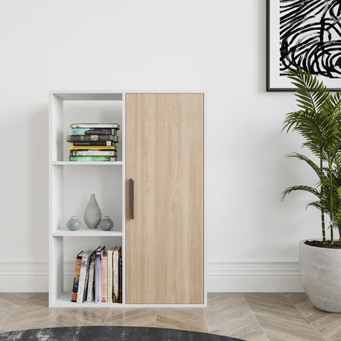 Corp biblioteca, zena home, patrick, 90x123.6x25 cm, pal, stejar alb