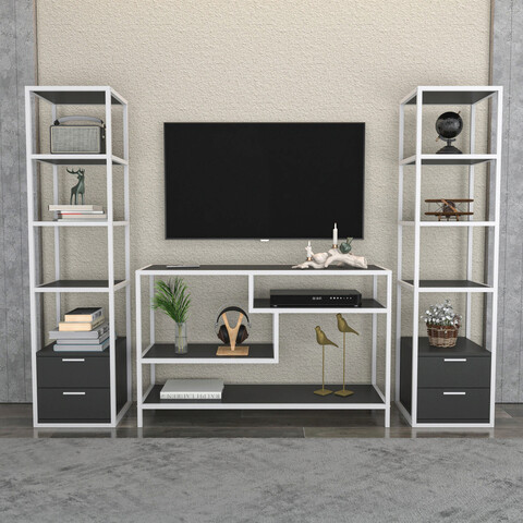 Comoda TV, Retricy, Robbins, 198x39x160 cm, PAL, Alb / Antracit mezoni.ro