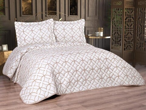 Set cuvertura de pat dubla 3 piese, Parolin - Cream, Gold, Lumea zestrei, Bumbac