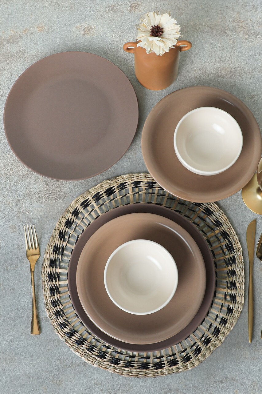 Set de cină din ceramică (18 piese), L'essentiel Maison, 275KRM1972, Antibacterian, Maro/Alb - view 4