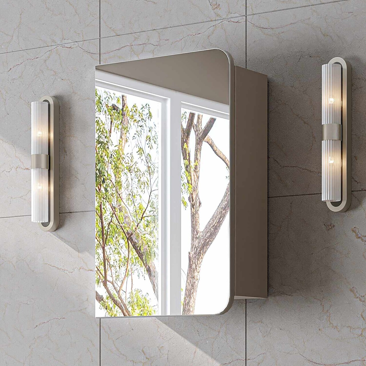 Dulap de baie cu oglindă, Hanah Home, Likya 45, 45x69.8x16 cm, PAL, Gresie