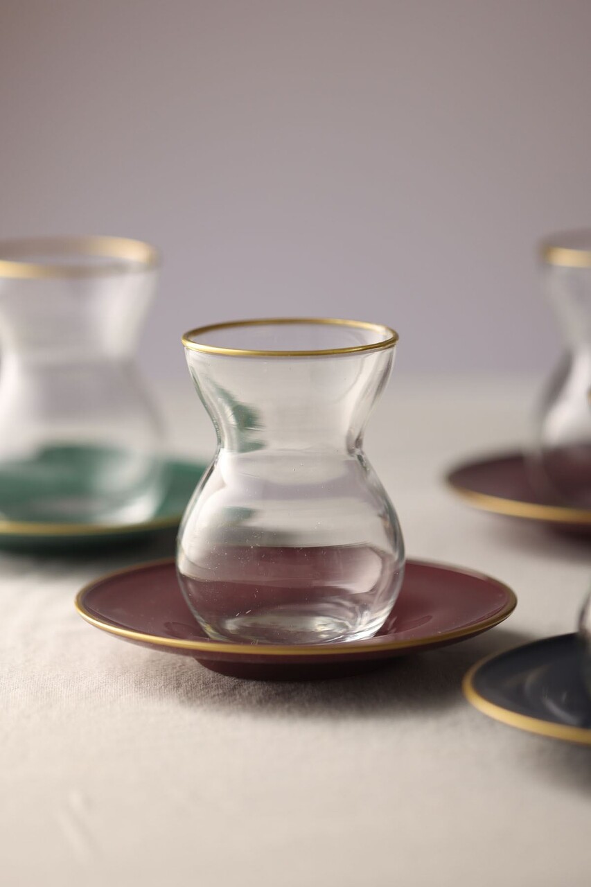 Set de pahare pentru ceai (12 bucăți), L'essentiel Maison, 127RKL1203, Farfurie: 12 x 12 x 1,7 cm (6 bucăți), Transparent / Auriu / Albastru închis / Vișiniu / Verde - view 5