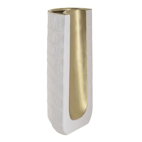 Vaza decorativa Gold, InArt, 14x9x33 cm, ceramica, alb/auriu