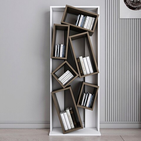 Corp biblioteca, zena home, carmen, 63x153.6x24 cm, pal, alb / nuc