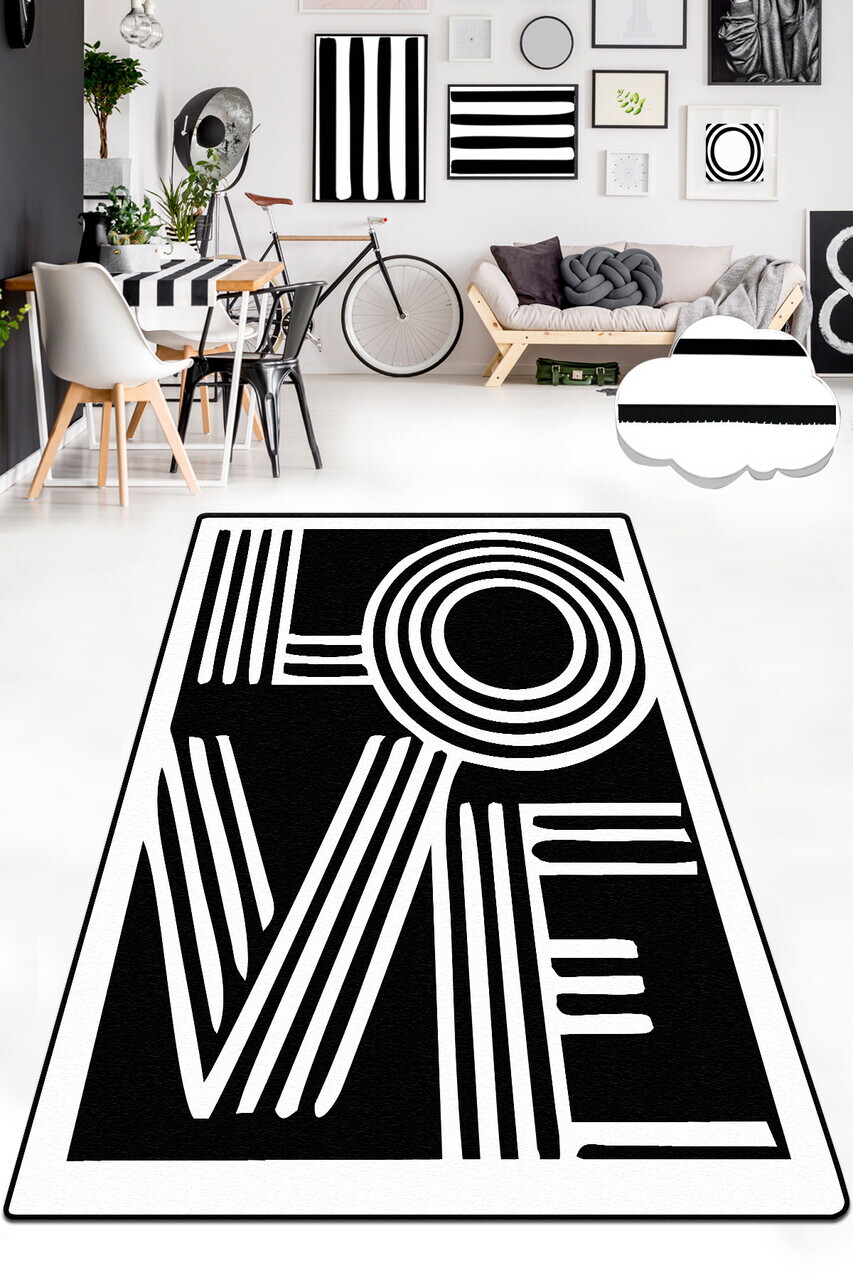 Covor, Line Love Djt, 200x290 cm, Alb/Negru