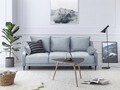 Canapea extensibila, Freesia, Mazzini Sofas, 3 locuri, cu lada de depozitare, 215x94x90 cm, catifea, albastru deschis
