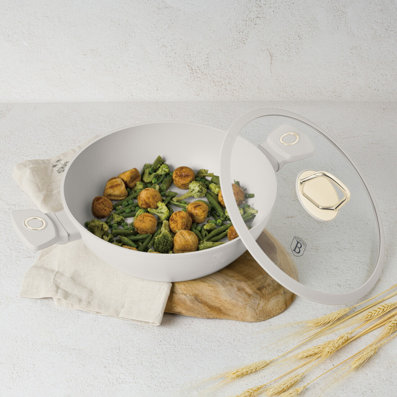 Oala cu capac Berlinger Haus, Sahara, 28 cm, 3.8 L, aluminiu forjat, crem mat - imagine 2