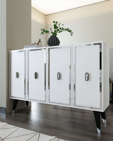 Consola, Hanah Home, 8173KM-32, 120x80x29.6 cm, PAL , White / Black / Silver