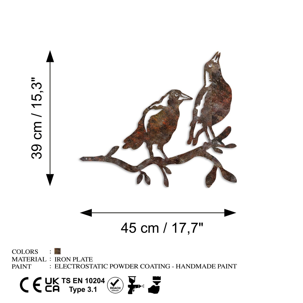 Obiect decorativ de grădină, Bird On The Branch 09, 45x39 cm, Maro - imagine 6