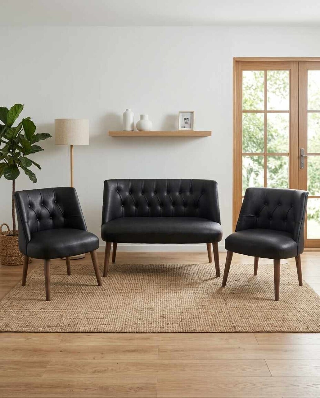 Set fotoliu extensibil și canapea cu 2 locuri (3 piese), Atelier del Sofa, 281ELR1218, Negru