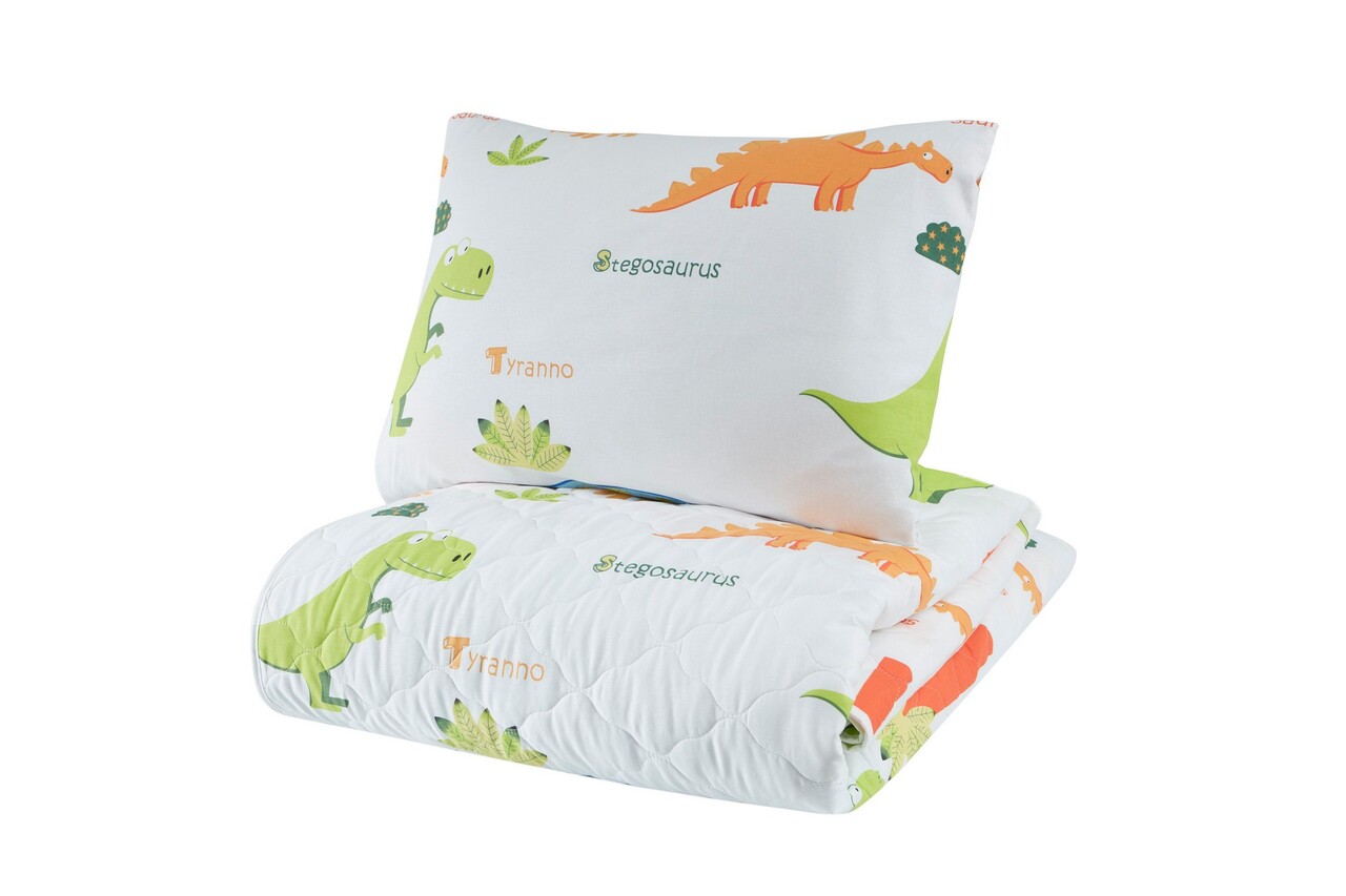 Set cuvertura Single 160x220 cm, 2 piese, Dinolar - White, Eponj Home, 65% bumbac/35% poliester