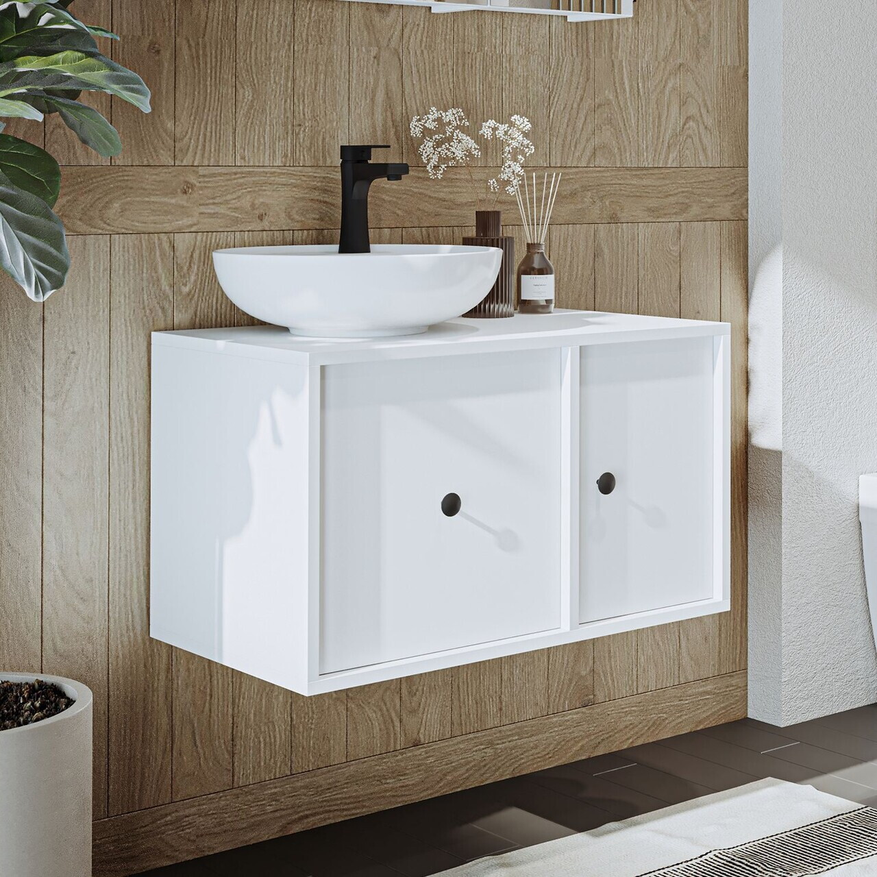 Dulap de baie cu chiuvetă, Hanah Home, 2536, 75x58x45 cm, MDF, Alb — imaginea 2