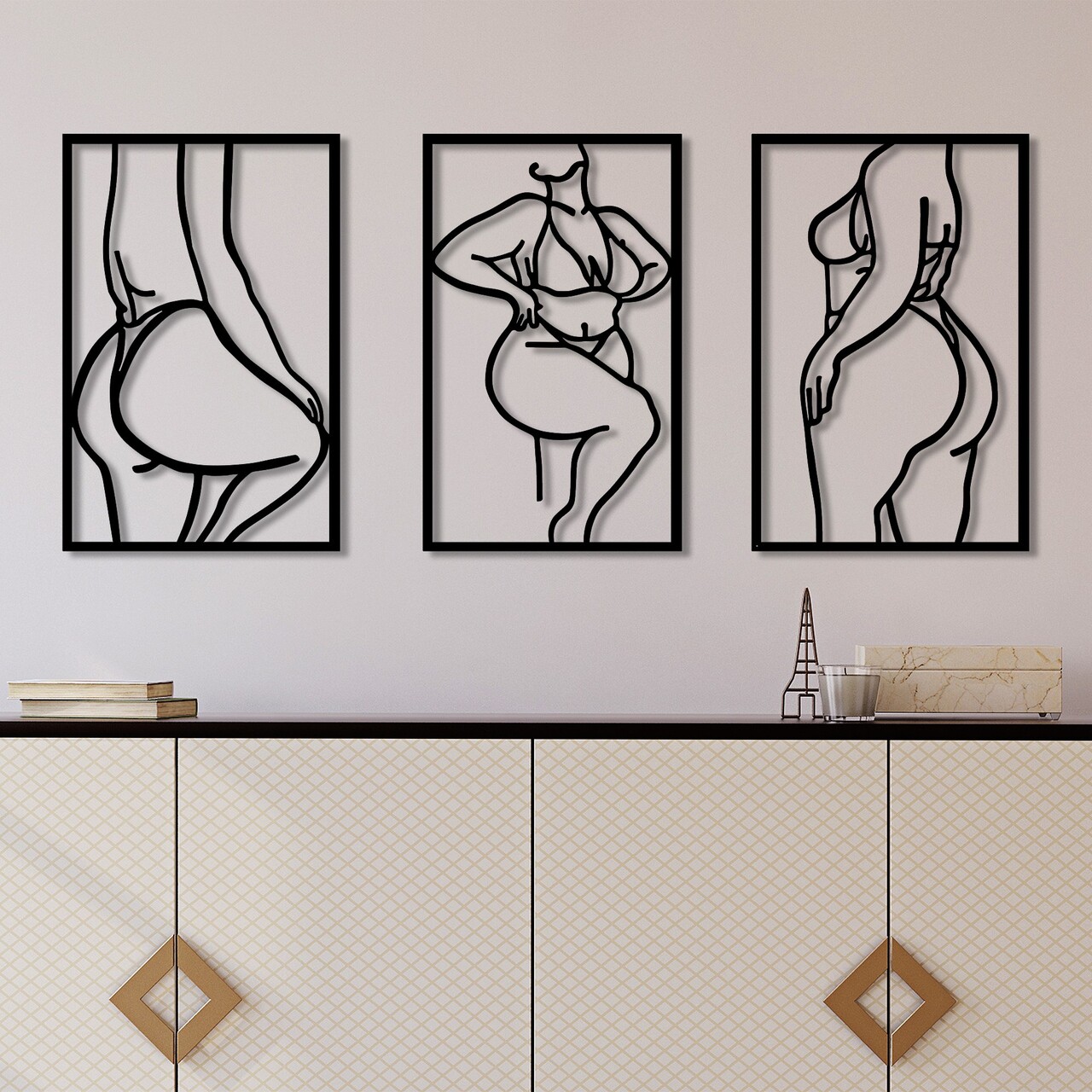 Decoratiune de perete, Body Positive Line, Dimensiune: 47 x 70 cm (2 bucăți), Negru - view 2