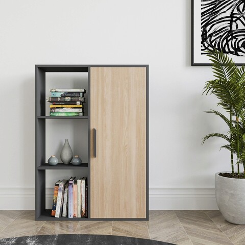 Corp biblioteca, zena home, patrick, 90x123.6x25 cm, pal, antracit / stejar