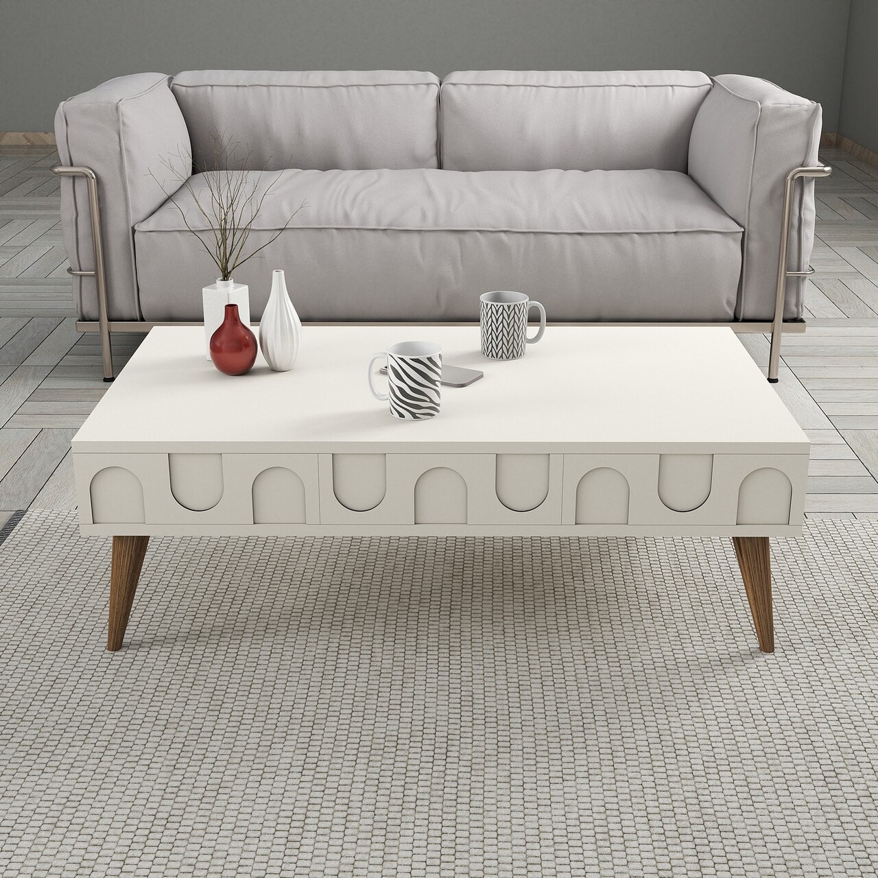 Set mobilier living, Hanah Home, Lyon 3, Crema/Nuca - imagine 3