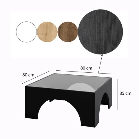 Masuta de cafea, Neostill, Seine, 80x80x35 cm, Blat: 100% STICLA, Negru/Transparent