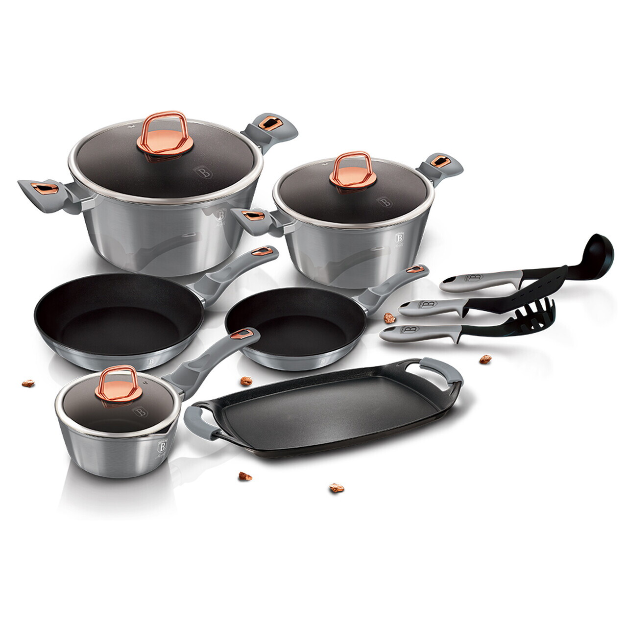 Set pentru gatit Berlinger Haus, Moonlight, 14 piese, aluminiu forjat, gri - view 3