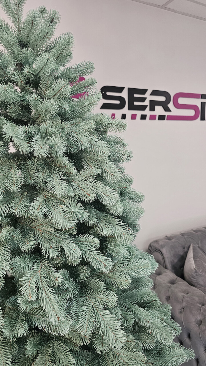 Brad artificial Christmas Deluxe by Sersimo, Kovalivska argintiu, 3D, 210cm — imaginea 9