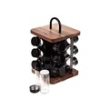 Set 12 recipiente pentru condimente si suport Lenne, Homla, 16x16x28 cm, sticla/lemn/inox, negru/maro