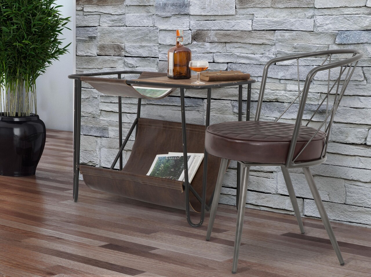 Masuta cu suport reviste Simply, Mauro Ferretti, 83.5x42x61 cm, fier, negru/maro - 1 | YEO